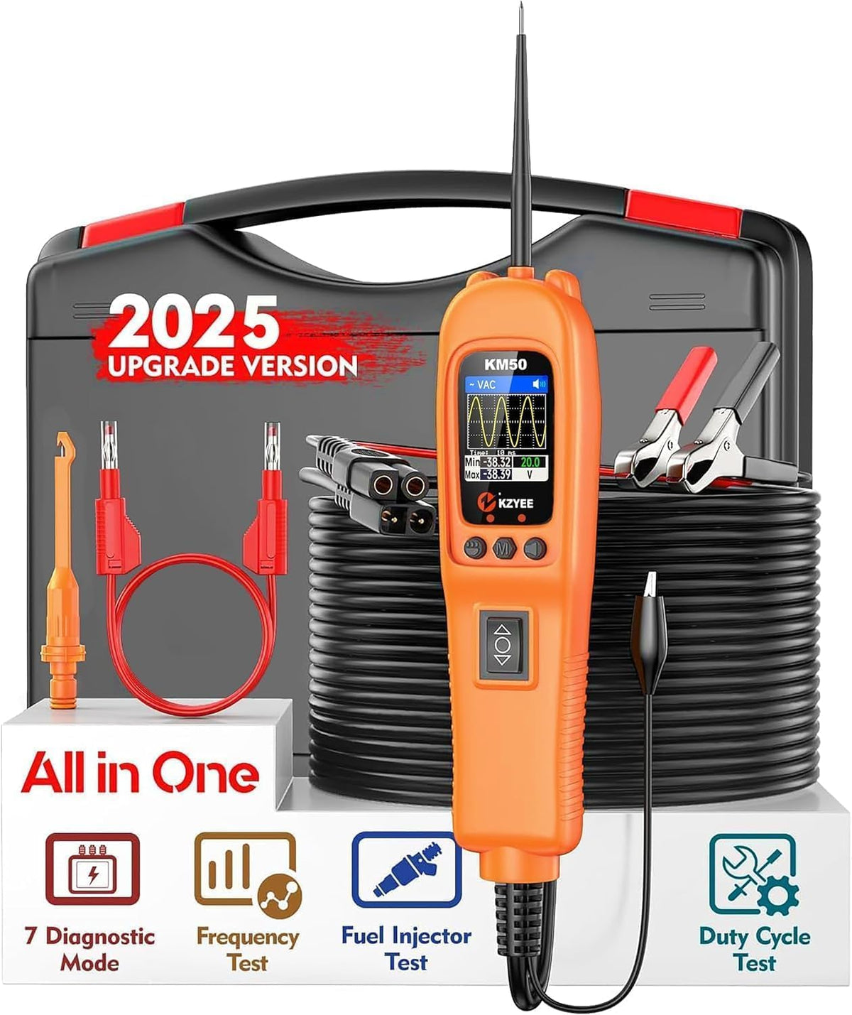 KZYEE KM50 (Upgrade of KM10) Power Circuit Probe Kit - 12V/24V Automotive Circuit Tester Current Probe with AC/DC Voltage/Resistance/Diode/Frequency/Duty Cycle/Fuel Injection, Activate Component