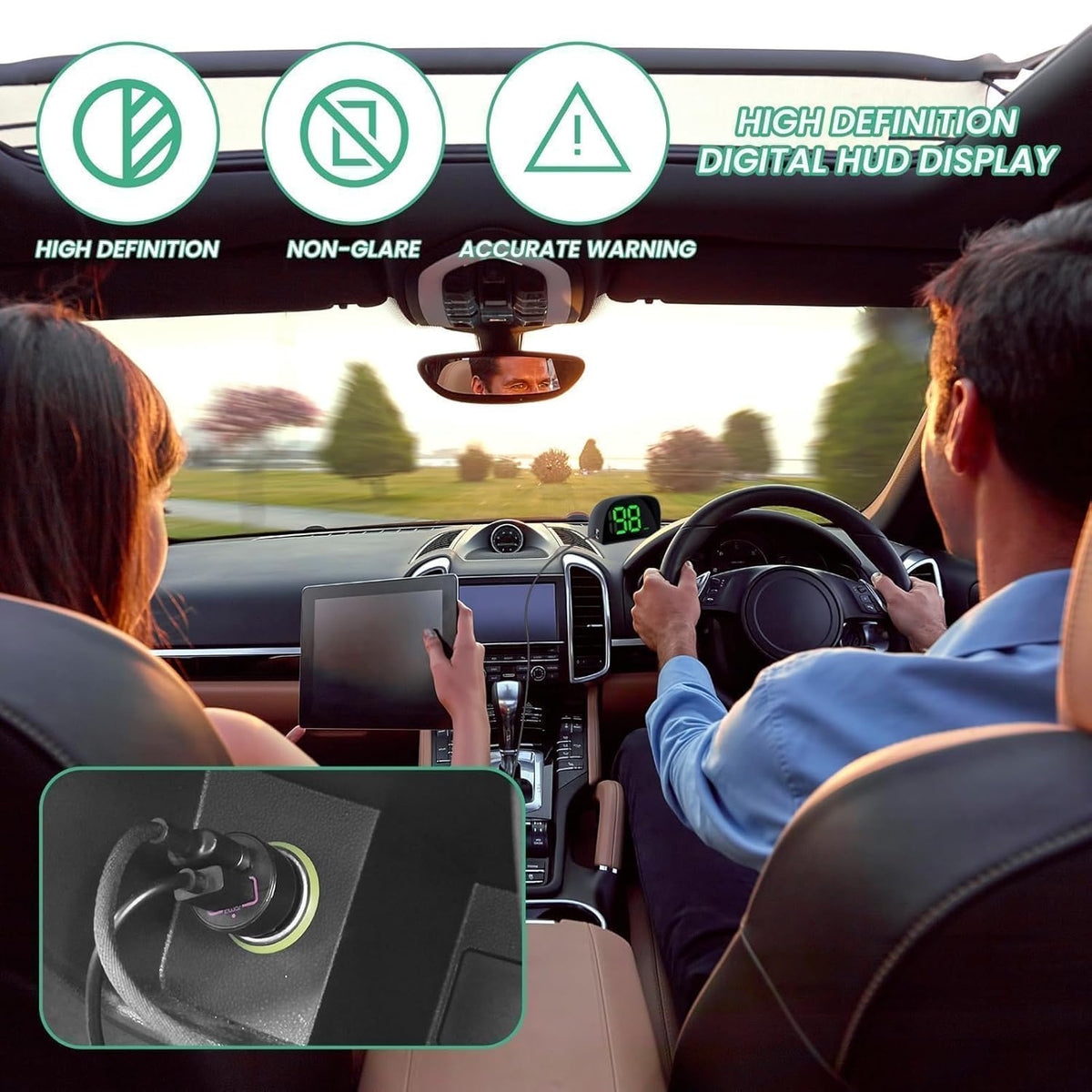 GPS Digital Speedometer for Car MPH Golf Cart Universal HUD Speed Meter with LED Large Font Head Up Display Car Accessories with USB Cable Plug Play for Truck Motor SUV Golf Cart All Vehicles