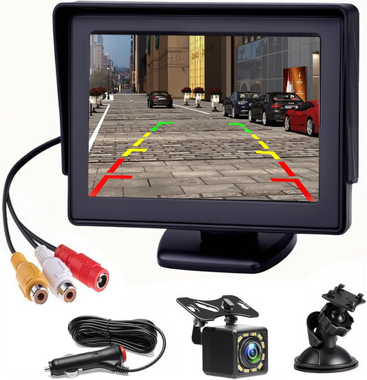 Back Up Camera with 4.3 Inch Monitor Kit, Reverse Rear View Camera for Trucks, Pickups, Suvs, RVs, Easy Install IP68 Waterproof Night Vision with Parking Guidelines,12 LED Rear View Monitor for 12V