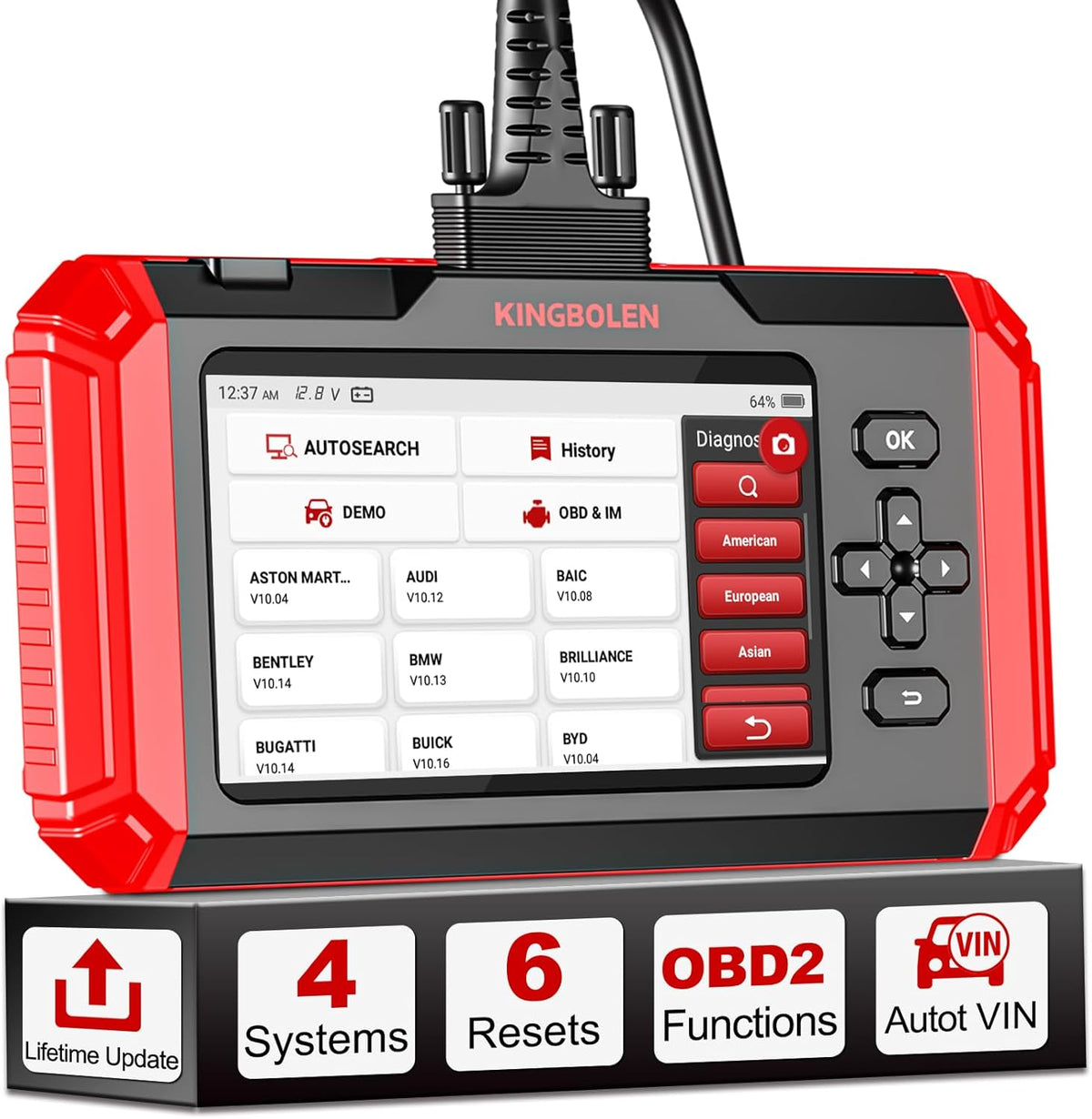 KINGBOLEN S500 OBD2 Scanner, ABS SRS Engine at Diagnostic Tool, Automotriz Code Reader with 6 Resets,Oil SAS, Brake,Throttle,FCA AutoAuth Automotive Scan Tool,AutoVIN All Cars Lifetime F-Ree Update