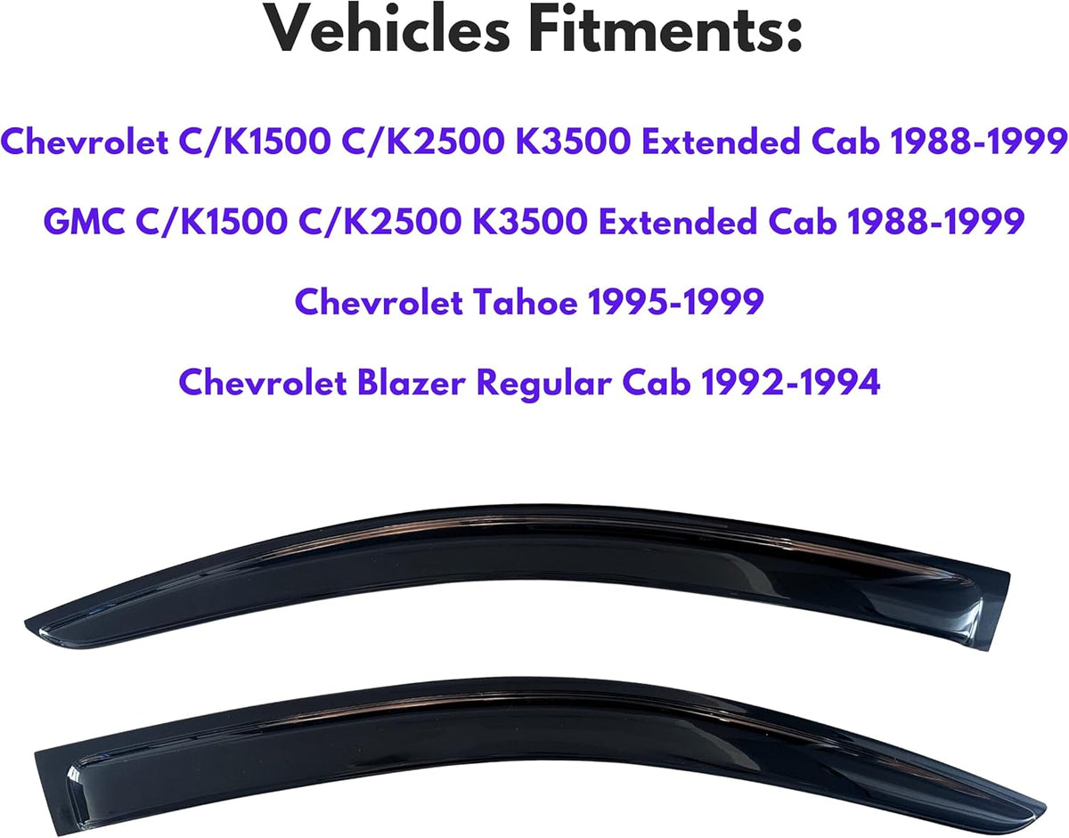 KPY Window Visor Compatible with Chevrolet Chevy & GMC C/K Series Extended Cab 1988-1999, 2PC Rain Guard Side Vent Deflector Tape-On Style, 1988 1989 1990 1991 1992 1993 1994 1995 1996 1997 1998 1999