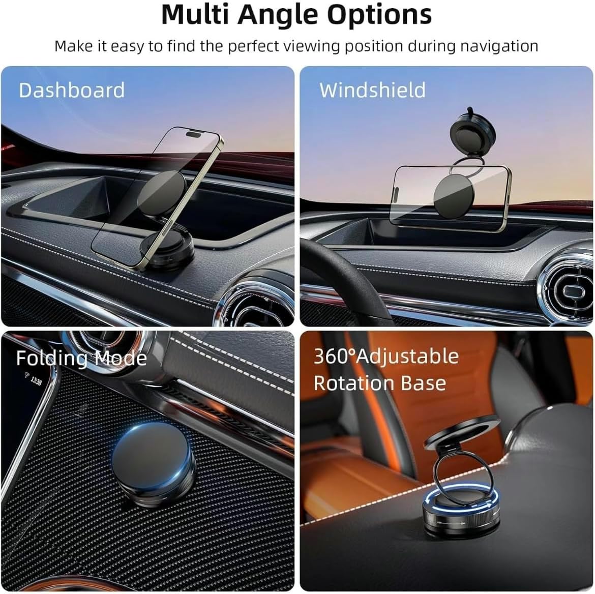 Super Strong Magnetic N52 car Phone Holder, 3-axis Folding, 360° Multi-Angle Circular Free Adjustment, Compatible with iPhone16/15/14/12 Full Series and Android Models (Black)