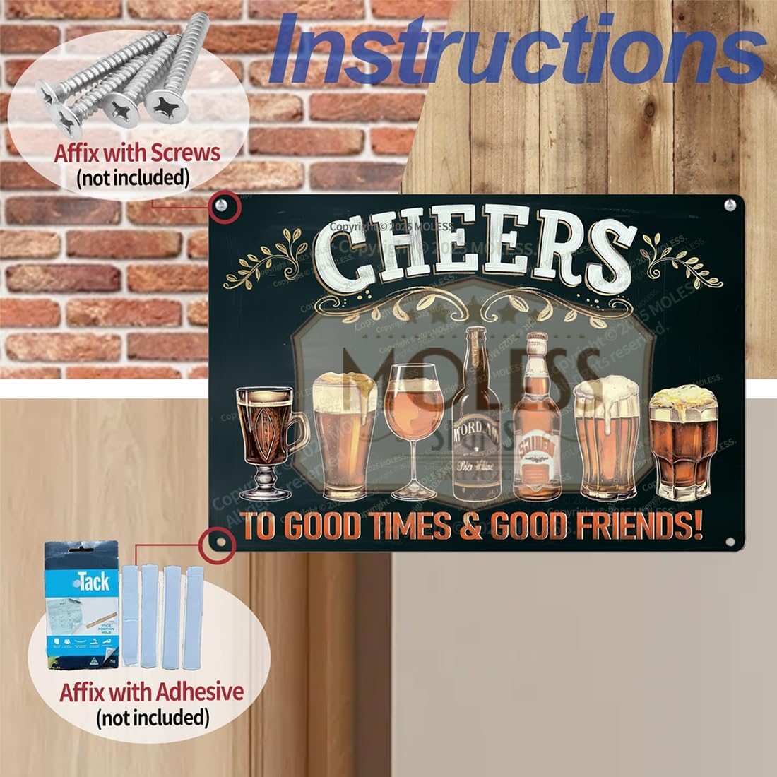 "Cheers to Good Times" Vintage Bar Sign or Man Cave Decor – 12x8″ Durable Metal Beer Signs Wall Decorations for Home Bar/Basement/Garage/Mancave, 2346