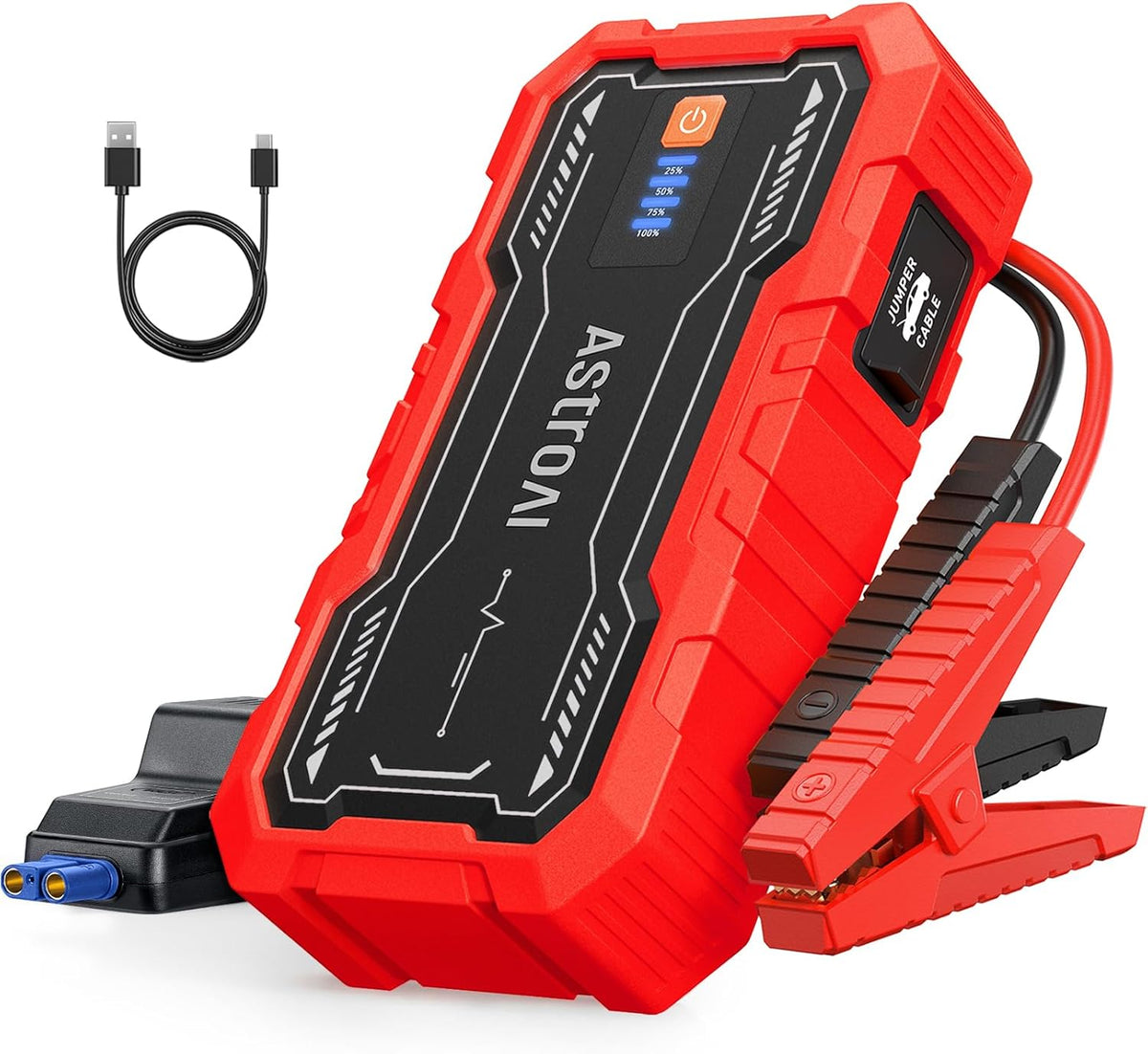 AstroAI S8 Pro Car Battery Jump Starter, 3000A Peak Jump Starter Battery Pack for Up to 9.0L Gas & 7.0L Diesel Engines, 12V Portable Jumper Box with 3 Modes Flashlight and Jumper Cables, Red
