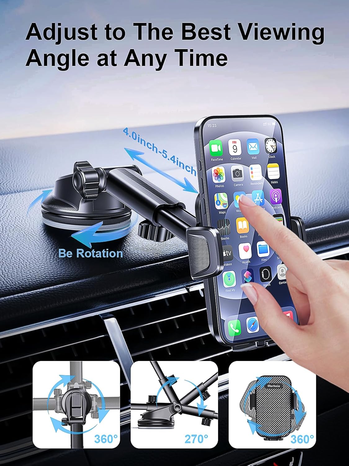 [2025 Most Stable FlexGrip™ Suction] 3-in-1 Car Phone Holder, Cell Phone Car Mount Fit for Vent/Dashboard/Windshield, All Phones, iPhone, Samsung and More