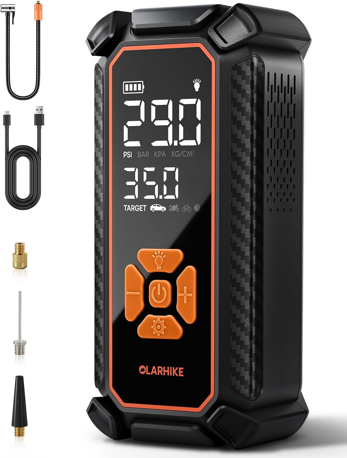 OlarHike Cordless Tire Inflator Portable Air Compressor, Quick Inflation, Air Pump for Car Tires, Pickup Truck, Motorcycle, Bicycle, Balls, Electric Pump with LED Light & Digital Pressure Gauge