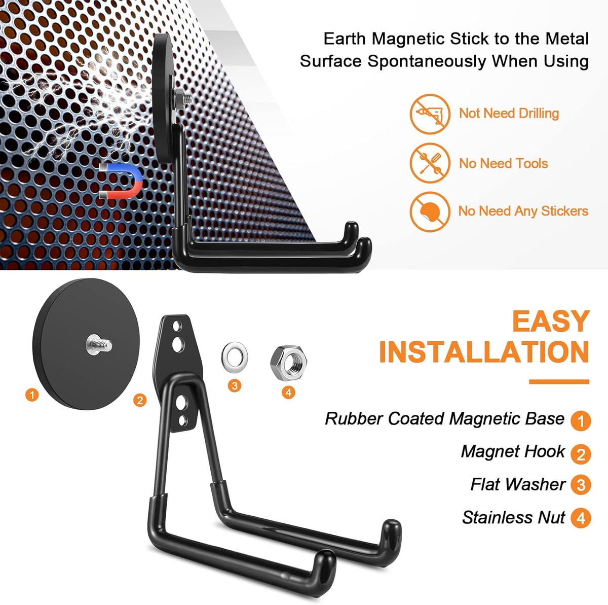 ENUODA Strong Magnetic Hooks Heavy Duty Large Magnet Hooks Heavy Duty Garage Storage Hook Utility Magnet Tool Holder for Metal Cabinet Pegboard Garage Shelve Tool Chest Garden Tools, 2PCS