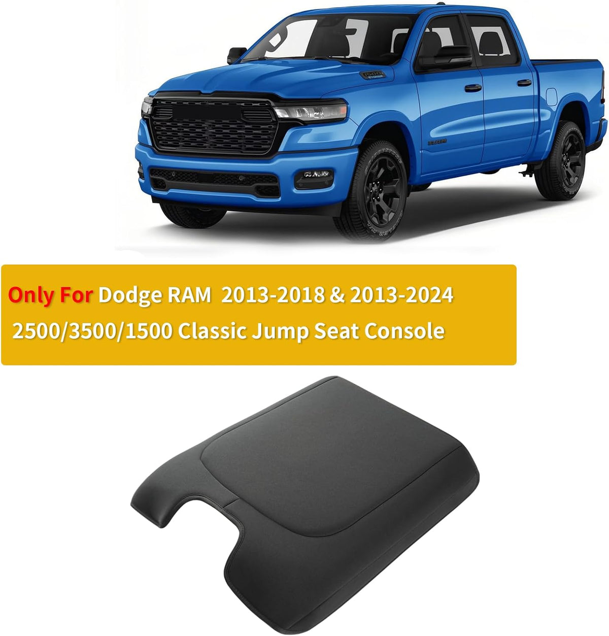 GIANT PANDA Custom Fit Console Cover for 2013-2018 Ram 1500 & 2013-2024 Ram 2500/3500/1500 Classic Model Jump Seat Console - Neoprene Armrest Center Cover - Full Protection - Black