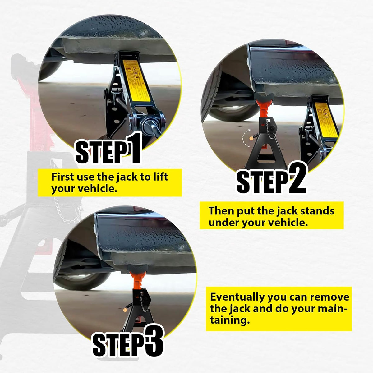 Upgraded Jack Stands 3 Ton (6,600 LBs) with 2 Crossbars and Double Pin Locking,Safe and Stable,Jack Stands 11.61"-16.34" Adjustable with Rubber Pads for Trucks,Home,Garage, SUV, Car,UTV/ATV,1 Pair