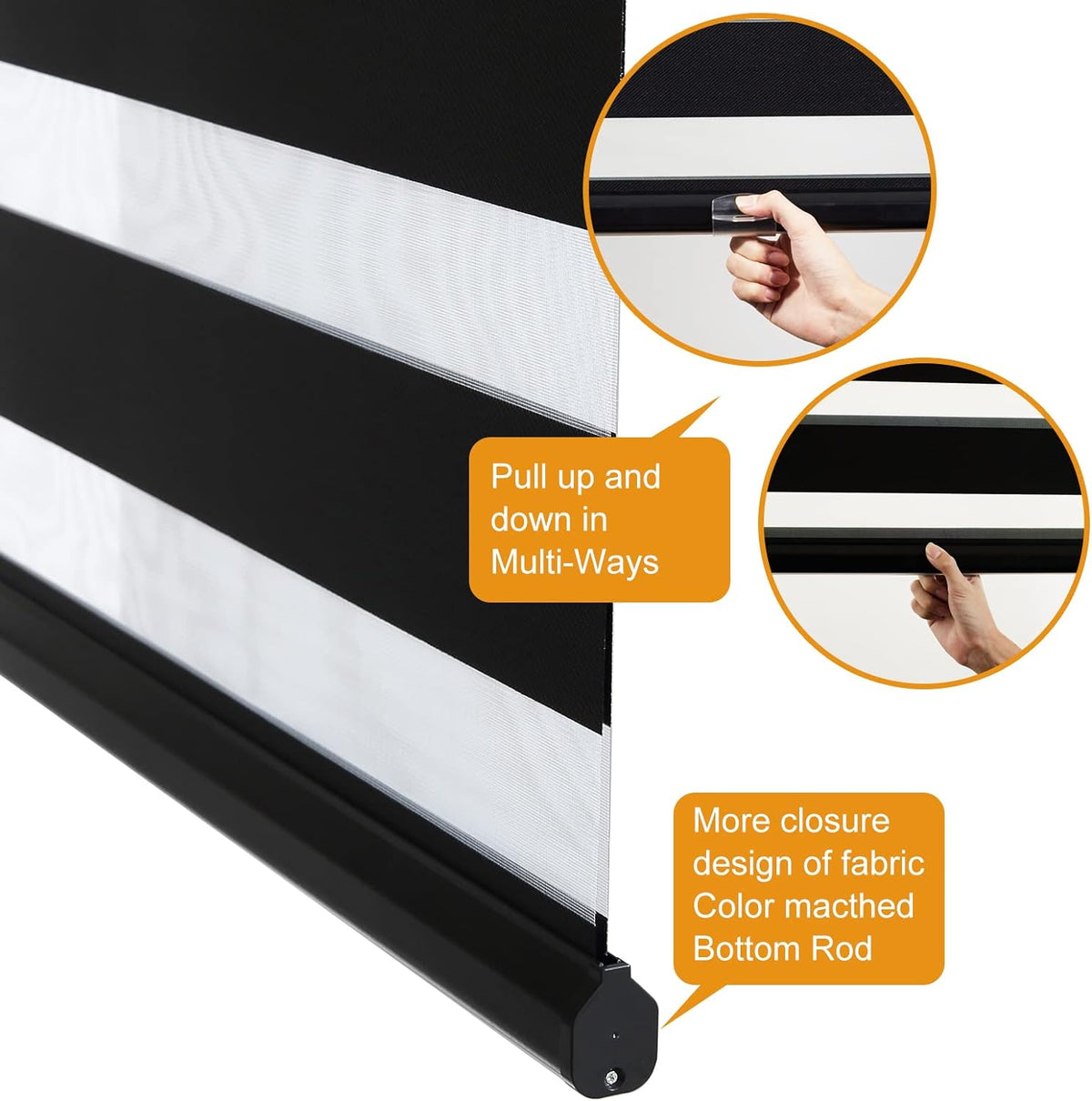 Persilux Cordless Zebra Roller Window Shades Free-Stop Roller Blinds (32" W X 72" H, Black) Light Control for Day and Night, Light Filtering Sheer Roller Shades for Windows, Easy to Install