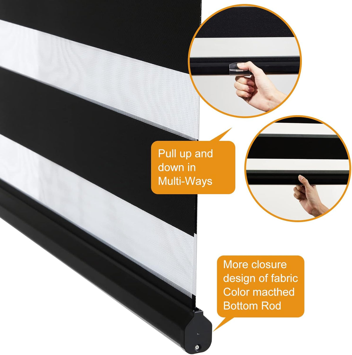 Persilux Cordless Zebra Blinds for Windows (35" W X 72" H, Black) Free-Stop Dual Layer Roller Windows Shades for Day and Night, Light Filtering Sheer Shades for Home, Easy to Install