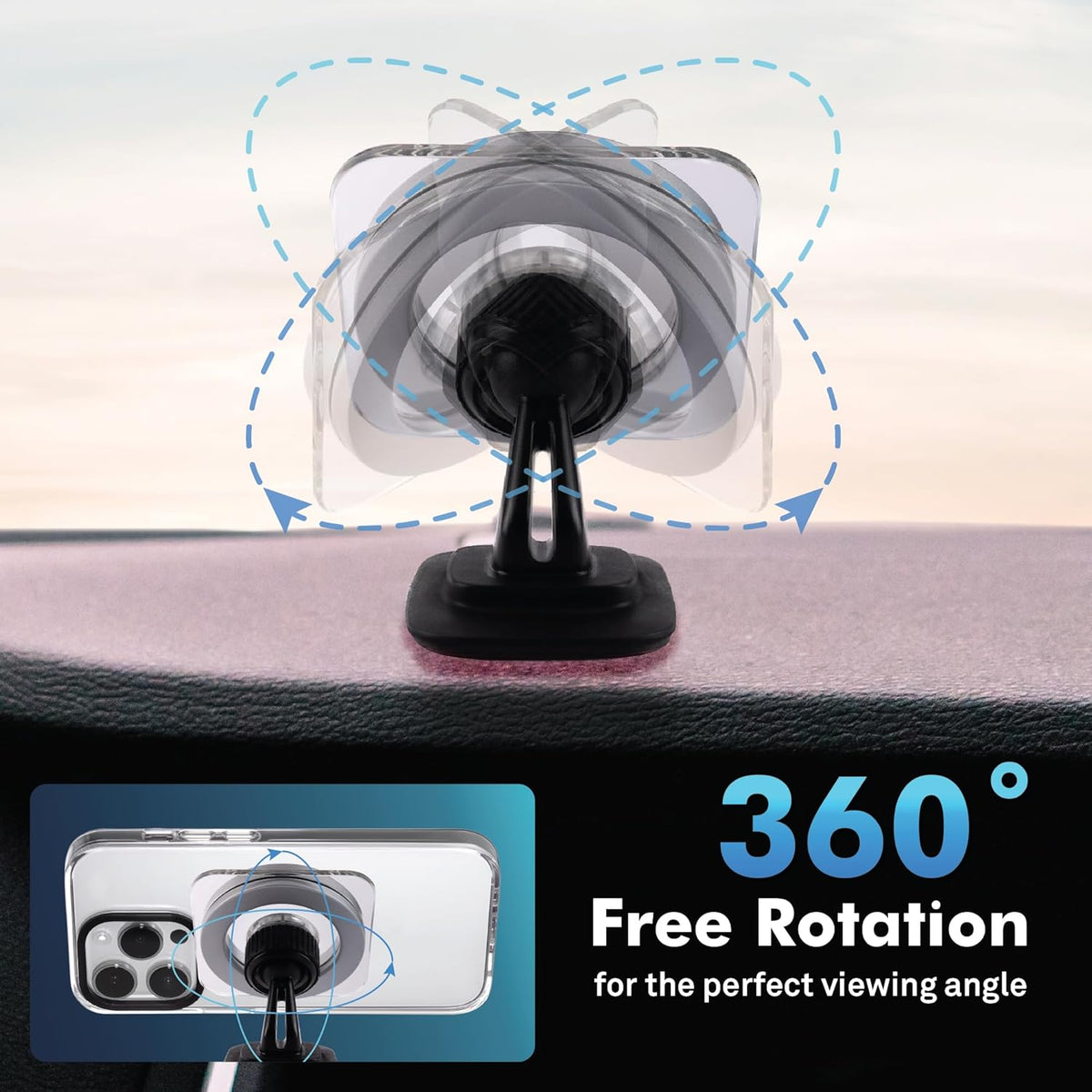 Belco Magnetic Phone Holder for Car – Adhesive Car Phone Mount with 360-degree Rotation for Dashboard and Air Vent – Compatible with iPhone and Android