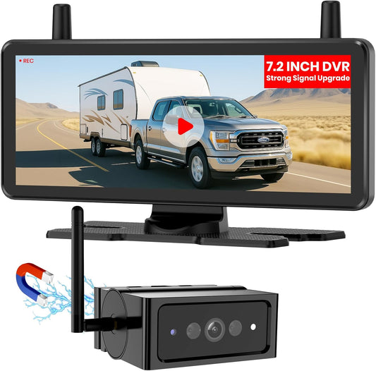 AUTO-VOX Wireless Backup Camera Magnetic:7.2" 1080P HD DVR Recording Monitor,No Wiring 1 Min Install Dual Antenna RV Back Up Camera,IP69K Waterproof with IR Night Vision for Truck,Camper,Trailer