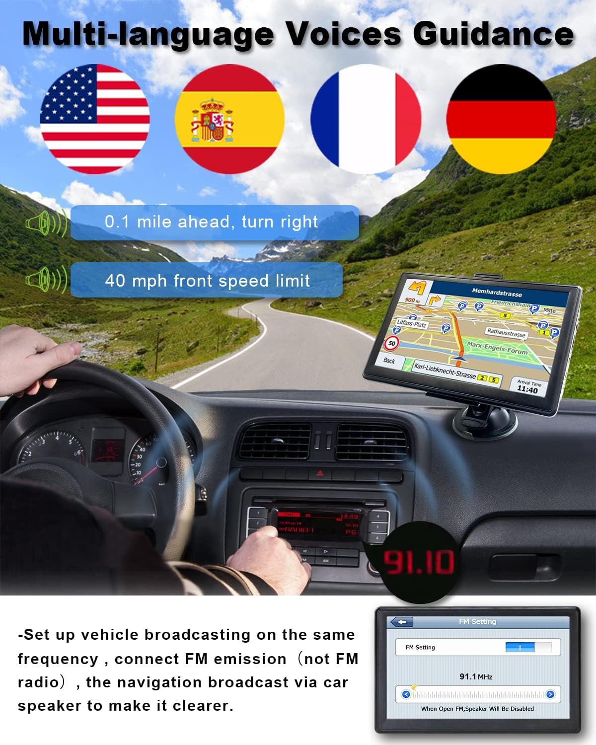 N800 GPS Navigator for Car with Bluetooth, 7” Truck GPS Commercial Drivers, 2025 Maps (Free Lifetime Updates), Semi Trucker GPS Navigation Systems, Custom Truck Routing