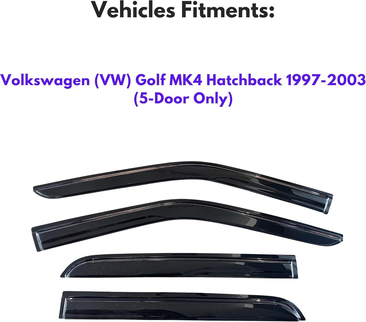 KPY Window Visor Compatible with Volkswagen (VW) Golf MK4 Hatchback 1997-2003, 4PC Rain Guard Side Window Vent Deflectors Tape-On Mugen Style, 1997 1998 1999 2000 2001 2002 2003