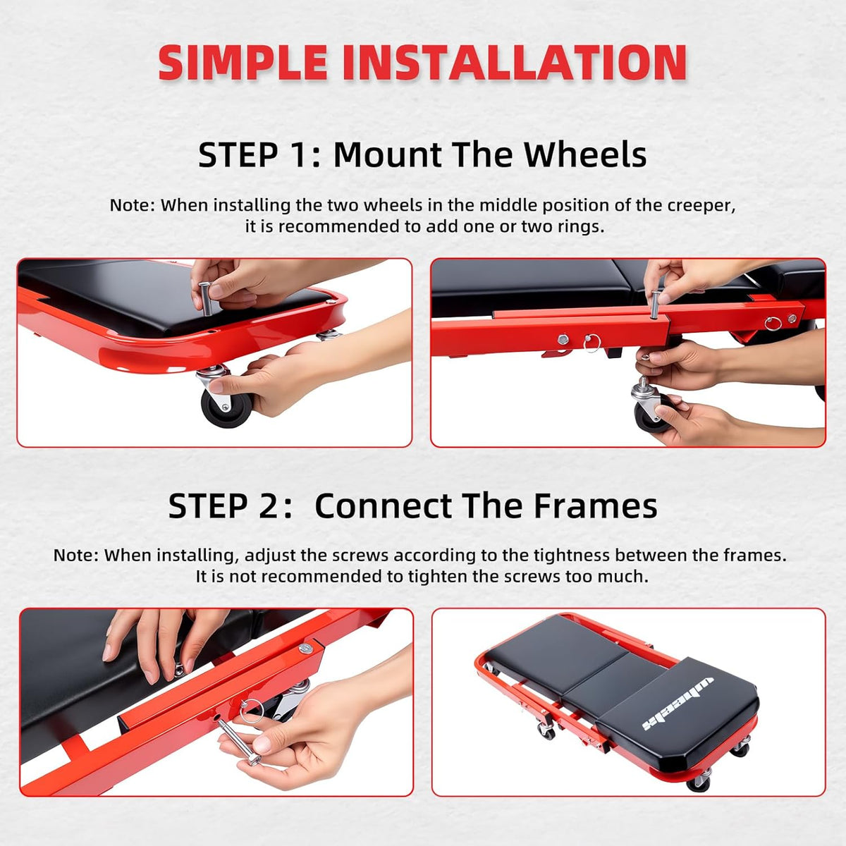 Mechanic Creeper 40inches 3-in-1 Z Seat 480lbs Capacity, Foldable Garage Chair Adjustable Rolling Folding with 6pcs Wheels Roller, Lay Down Sit Lean Back, Under Car Shop Auto Repair Man Gift