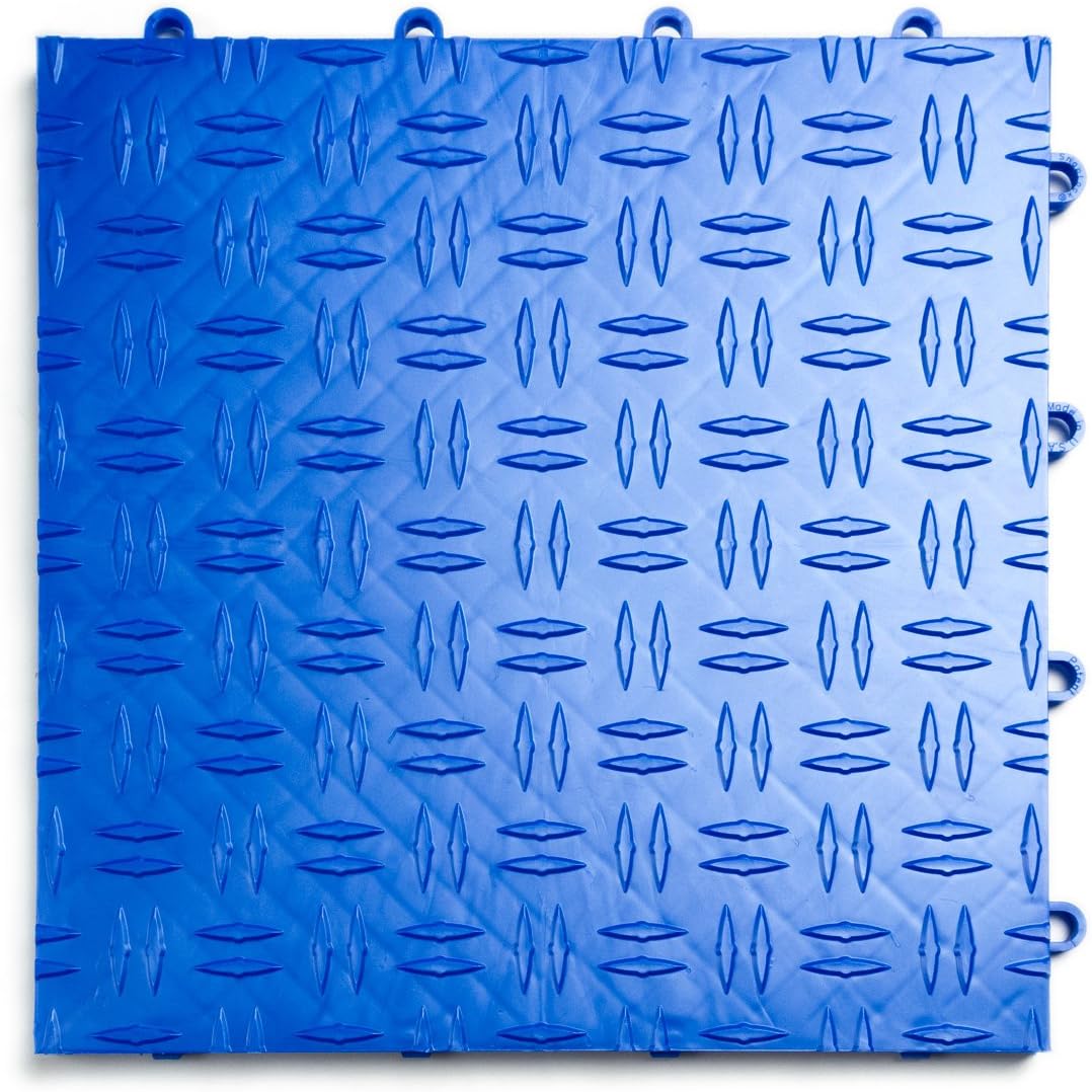 Big Floors GarageTrac Diamond, Interlocking Non-Slip Garage Flooring Tile, Durable, Modular, Heavy-Duty Copolymer, Easy Install (Royal Blue, 48 Pack of 12 x 12" Tiles)