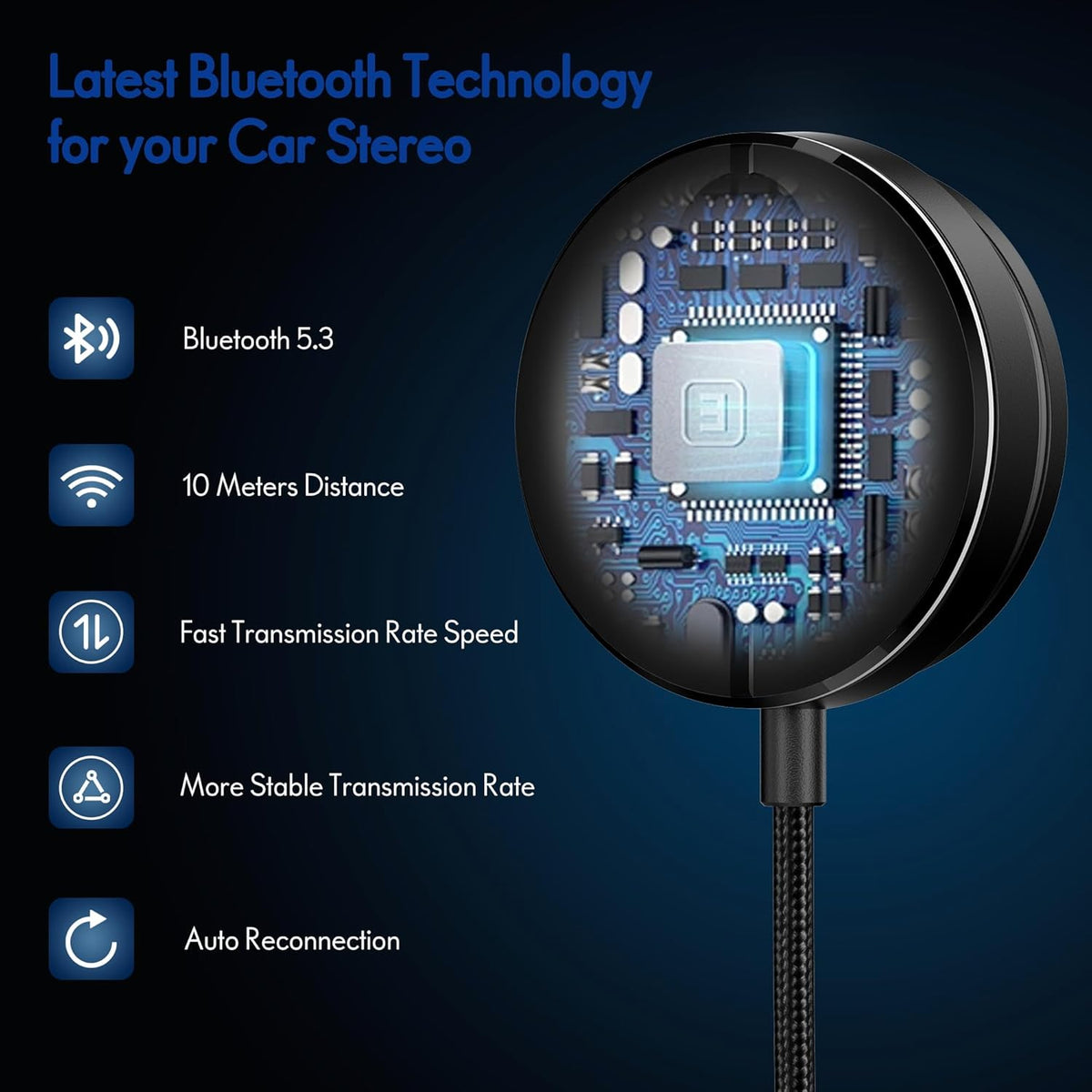 BESIGN BK01 Bluetooth Car Reciever with Ground Loop Noise Filter for car with 3.5mm Aux Jack