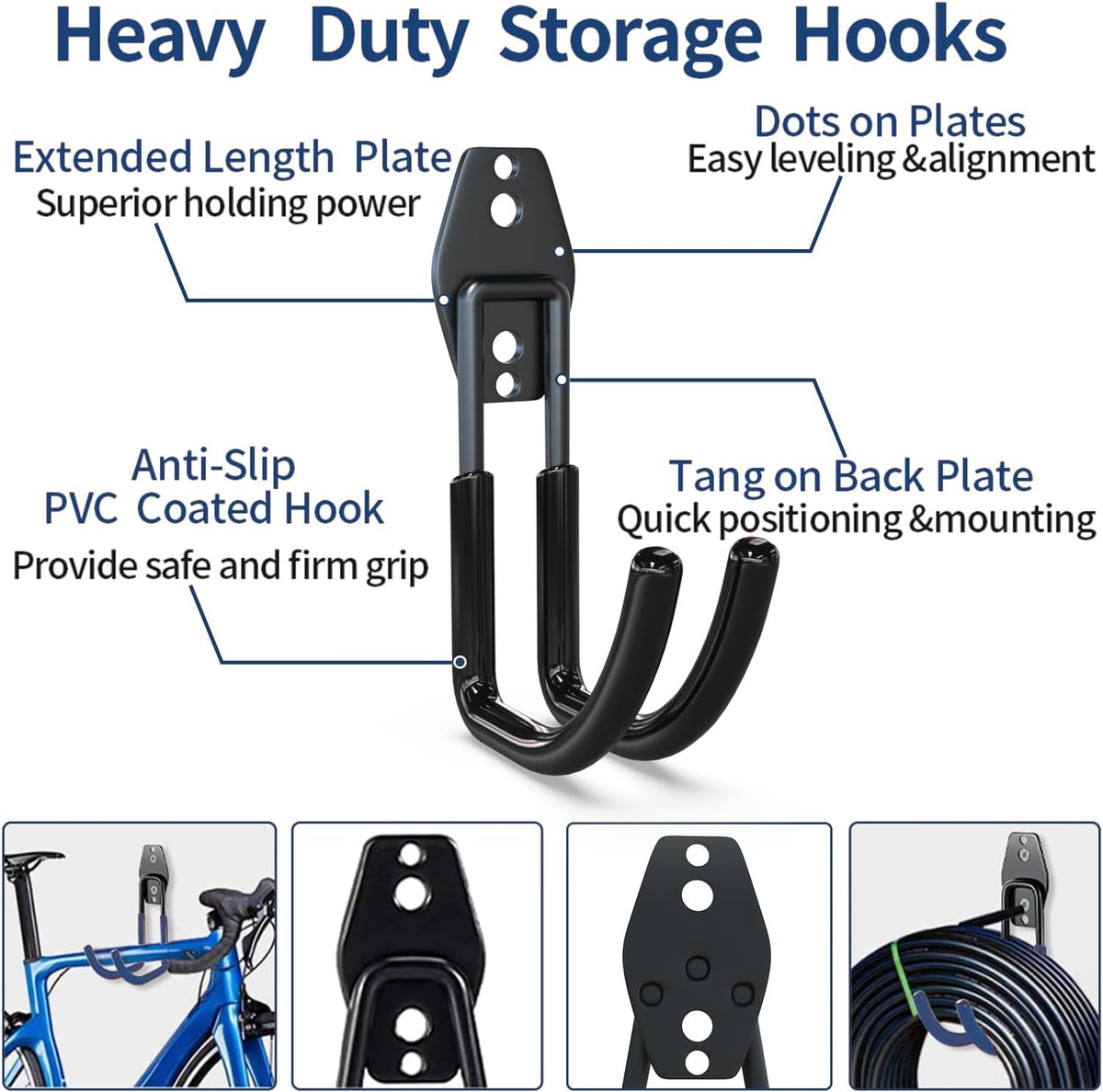 3-H Garden Hose Holder Wall Mount 2 Pack,Solid Steel Hose Hanger,Perfect for Hanging Outdoor Air Hose,Ropes,Pipes,Garden Tools,Ladders,Bikes,Bulk Items(Black)