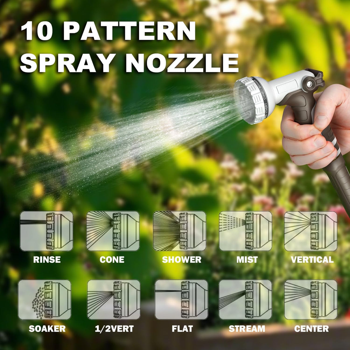 Retractable Garden Hose Reel, 5/8 in 65+6 ft, Heavy Duty Wall Mounted Water Hose Reel, Spring Power Automatic Rewind, Any Length Lock, 180° Swivel Bracket, 10 Pattern Spray Nozzle