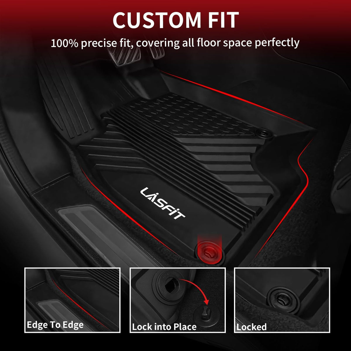 LASFIT Floor Mats for Acura RDX (2019-2025) All Weather Floor Liner TPE Custom Fit 1st & 2nd Row Rubber Car Mats for Acura RDX Automotive Accessories, Black, Tasteless, Durable and Easy to Clean