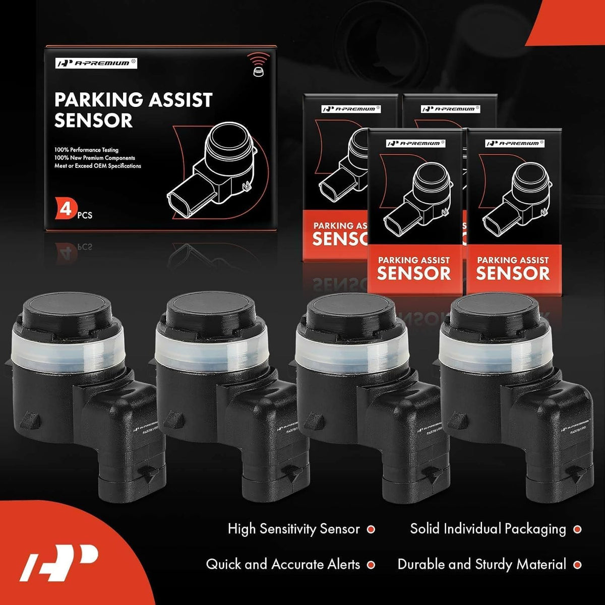 A-Premium 4-PC Reverse Backup Parking Assist Sensor Compatible with Select Ram, Jeep & Dodge Models - 1500/2500/3500 2019-2023, Wrangler 2018-2023, Gladiator 2020-2023, Durango 2023