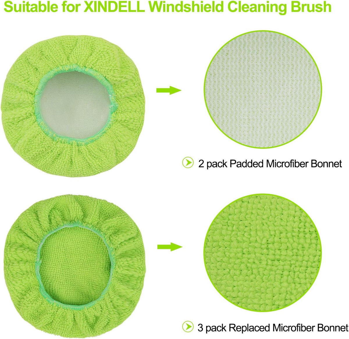 XINDELL 5 Pack Microfiber Pads – Replacement Heads Cover for Xindell Windshield Cleaner Tools. Washable & Reusable Triangle Pads (Green). Fits Window Reach Tool - Handle Not Included