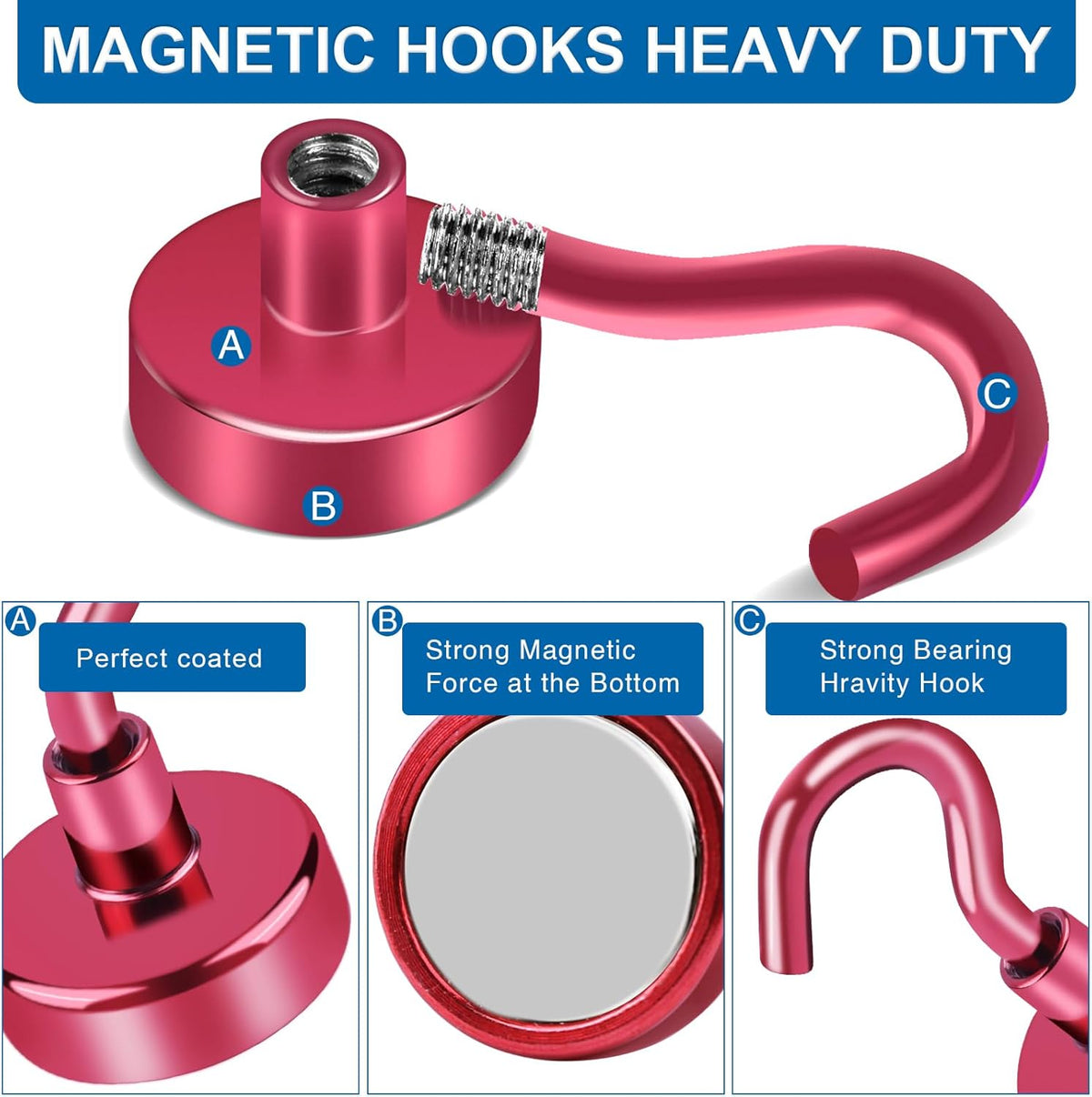 LOVIMAG Cruise Essentials, 150Lbs Cruise Door Magnets, Red Magnet Hooks for Cruise Cabin Strong Magnetic Hooks for Hanging, Refrigerator, Celling -6 Pack