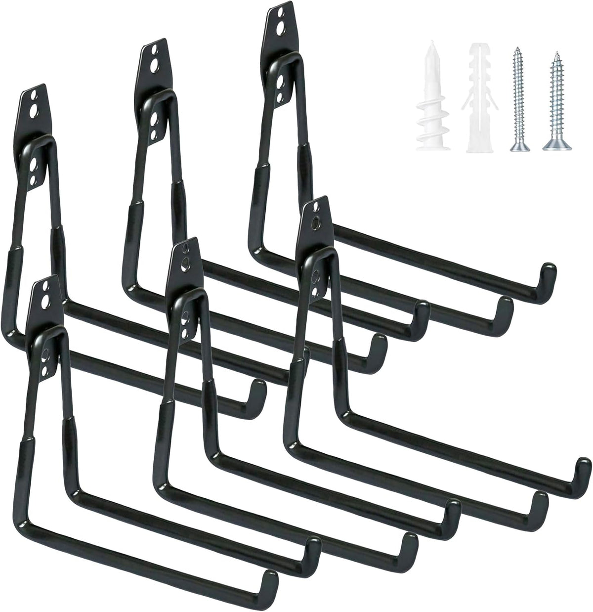 WMK 7.3'' Heavy Duty Garage Hooks, 6 Pack Wall Mount Garage Storage Hooks for Hanging Bike, Ladder, Tools - 100LB Load Capacity, Triple-Welded, PVC Coated (Black)