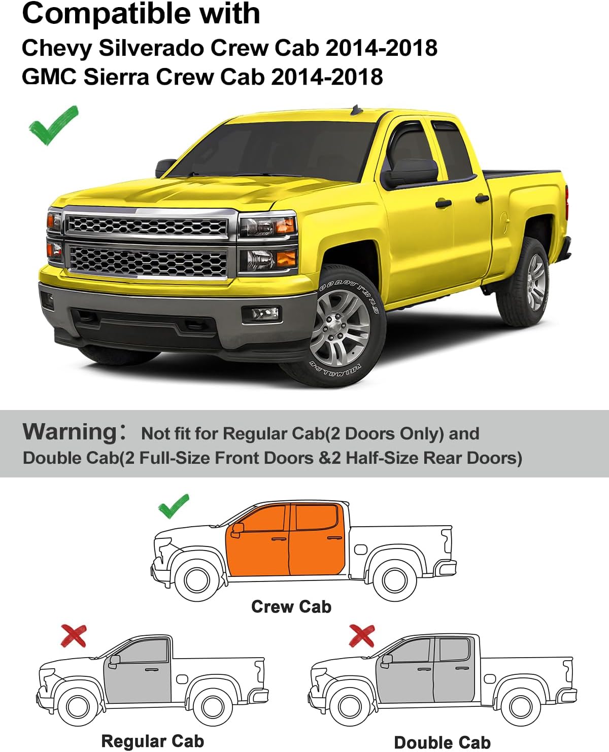 in-Channel Window Rain Guards Fit for Truck Chevrolet(Chevy) Silverado/GMC Sierra 2014-2018 Crew Cab Extra Durable Window Deflectors Vent Visors Shades Car Accessories Visors Rain Guards