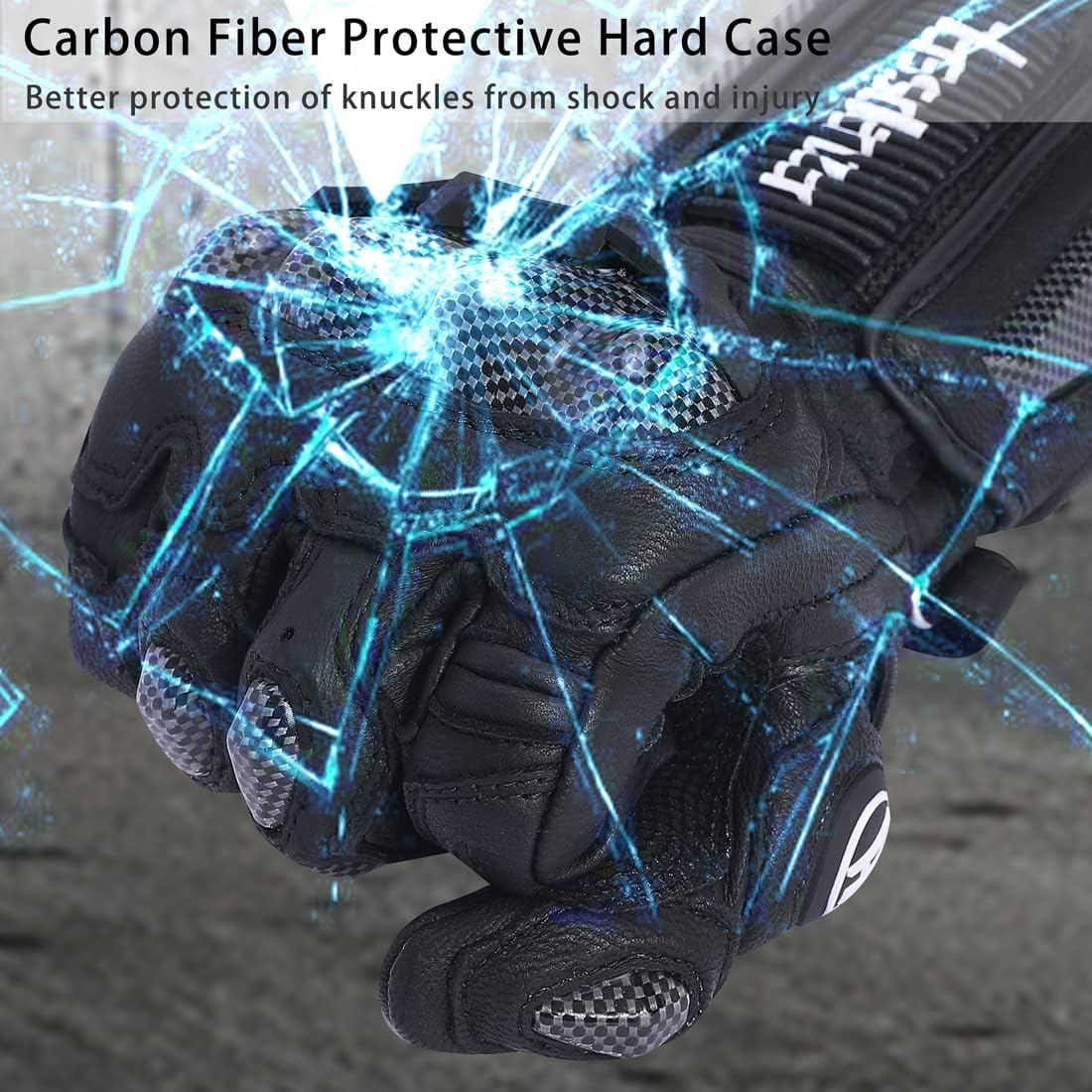 Harssidanzar Leather Motorcycle Gloves for Men and Women,Powersports Carbon Fiber Knuckle Protection Motorbike Gloves KM045