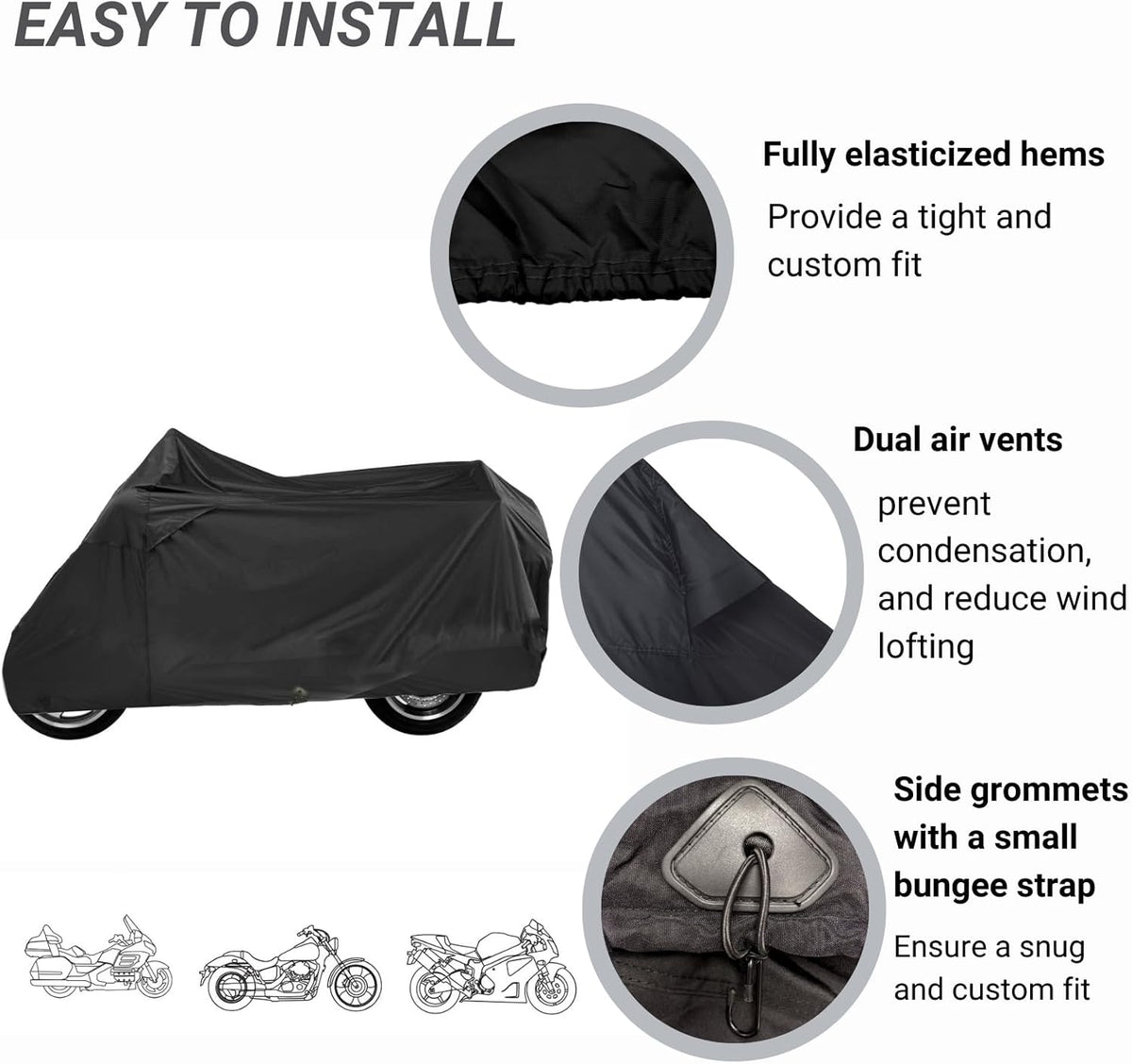 Deluxe Motorcycle Cover, Waterproof All Weather Outdoor Protection Universal Motorcycle Cover, Fade & Tear Proof Polyester fits Motorbike up to 97" L