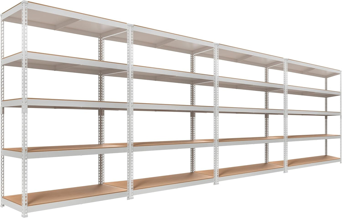 HOMEDANT White 5 Tier Laminated Boltless Heavy Duty Garage Storage Adjustable Wide Size Metal Shelving Unit Utility Rack Shelves Organization Shelf Shed Warehouse 47.7" W x 18.2" D x 71.3" H 4Pack