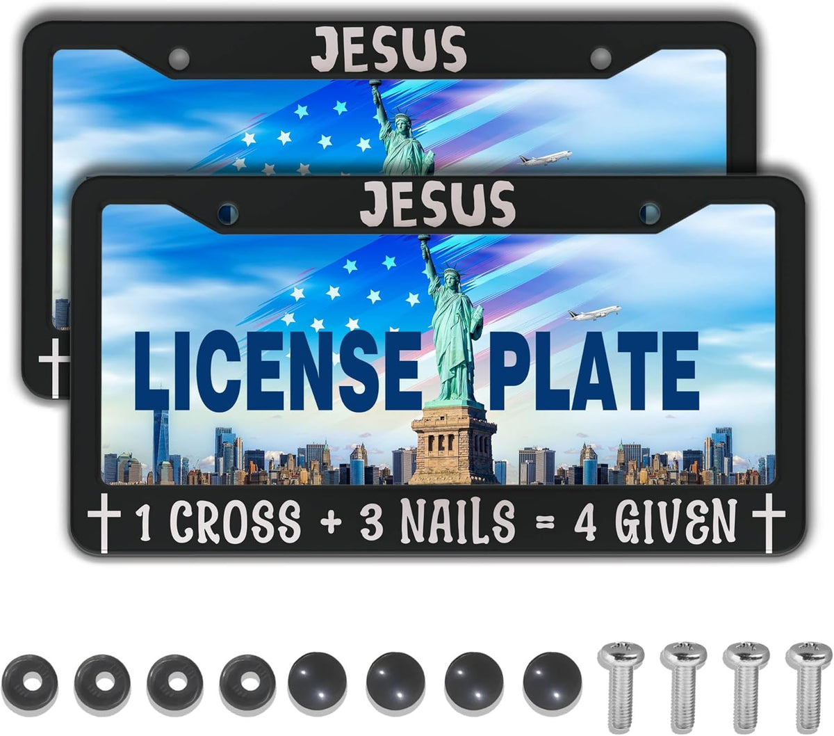 Fun License Plate Frame Cover Black and White License Plate Frames Jesus 1 Cross 3 Nails 4 Given Universal Aluminum Car Accessory 2 Pack with Screw Covers Set