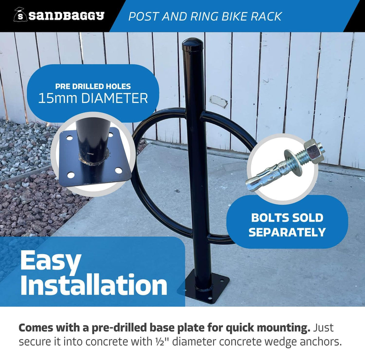 Sandbaggy Post and Ring Bike Rack - Commercial Bike Racks - Galvanized Steel - Anti-Theft Design - In Ground, Apartments, Sidewalks, Industrial (Orange, 10)