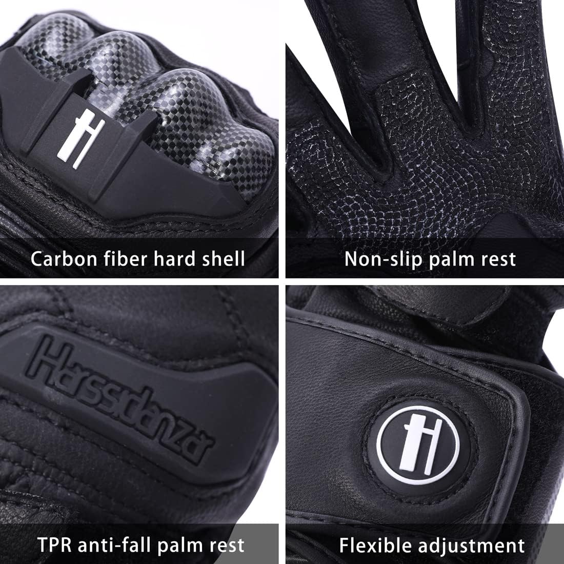 Harssidanzar Leather Motorcycle Gloves for Men and Women,Powersports Carbon Fiber Knuckle Protection Motorbike Gloves KM045