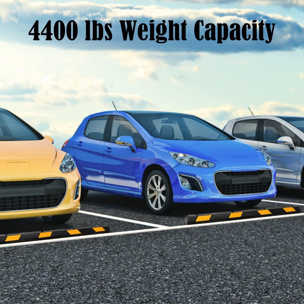 Goplus Parking Block, 72” Rubber Parking Bumpers with 8 High Reflective Yellow Safety Stripes, Heavy Duty Parking Target, Garage Wheel Stoppers Parking Curb for Car, Truck, RV and Trailer