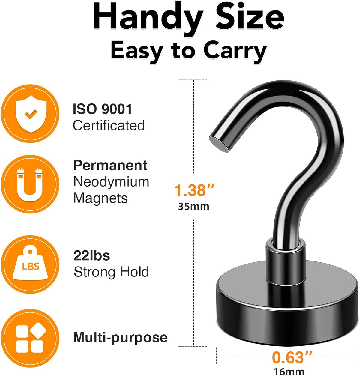 MIKEDE Black Magnetic Hooks Heavy Duty, 28Lbs+ Strong Neodymium Magnets with Metal Hooks for Refrigerator,Super Cruise Hooks for Hanging, Kitchen, Storage - Pack of 130