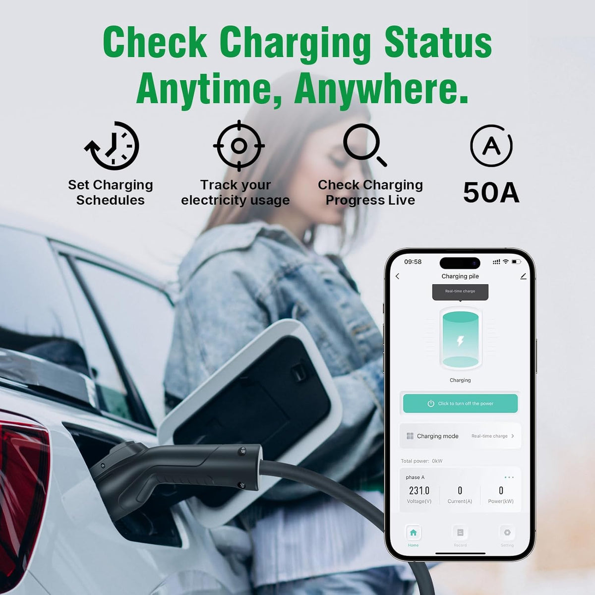 Calion Level 2 EV Charger-EV Wall-Mount Charger with 25FT Cable-Electric Vehicle Charging Station for J1772 EVs,50Amp,240V WiFi Electric Vehicle Charging Station,Hardwired for Electric Car