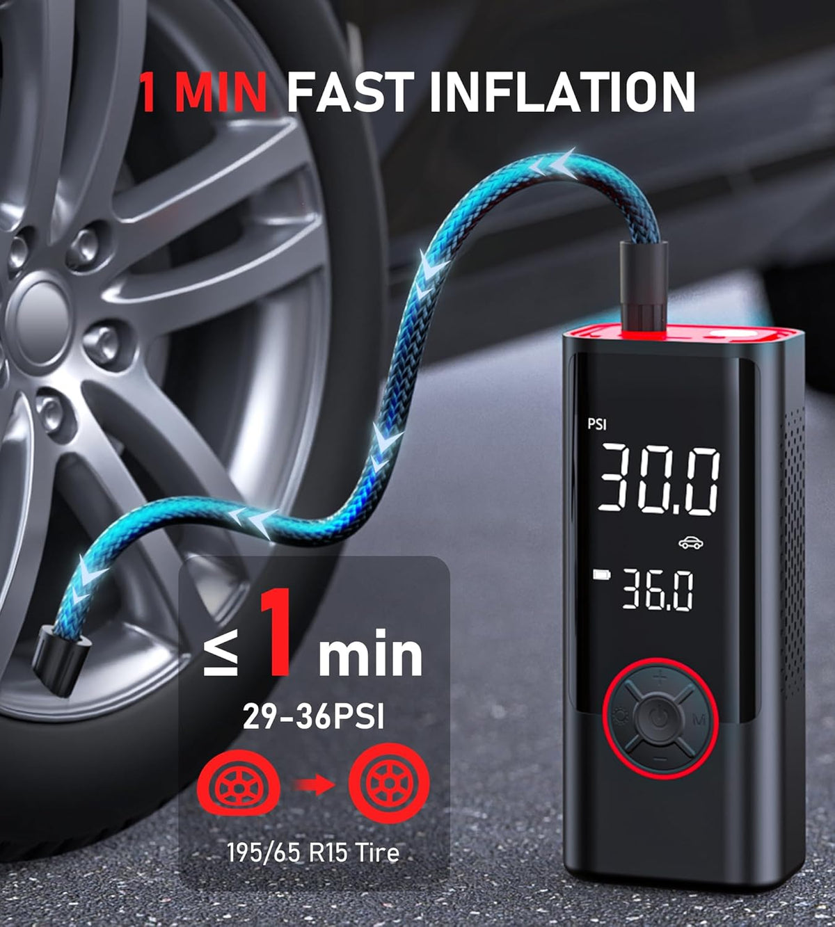 Tire Inflator Portable Air Compressor, Cordless Air Pump for Car Tires with Pressure Gauge, Battery Power Bike Tire Pump, 150PSI Portable Tire Inflator for Car, Motorcycle, Bicycle, Ball