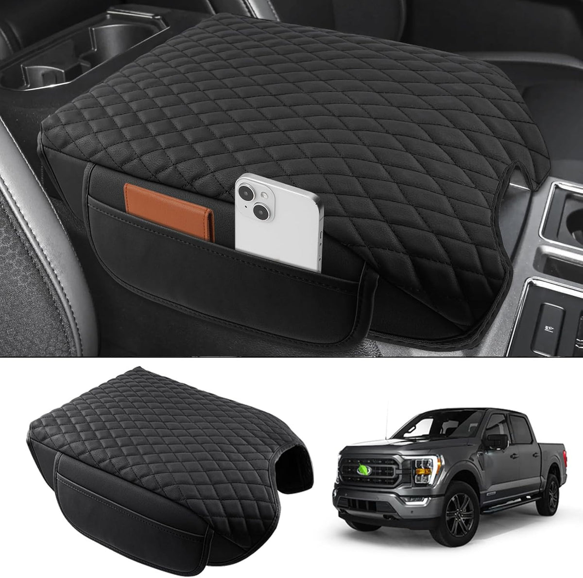 Shademax Custom Fit for Center Console Cover 2015-2020 Ford F-150 F150 / 2017-2022 F250 F350 F450 /2018-2024 Expedition Accessories Armrest Cover Cushion Pad Armrest Seat Box Protector