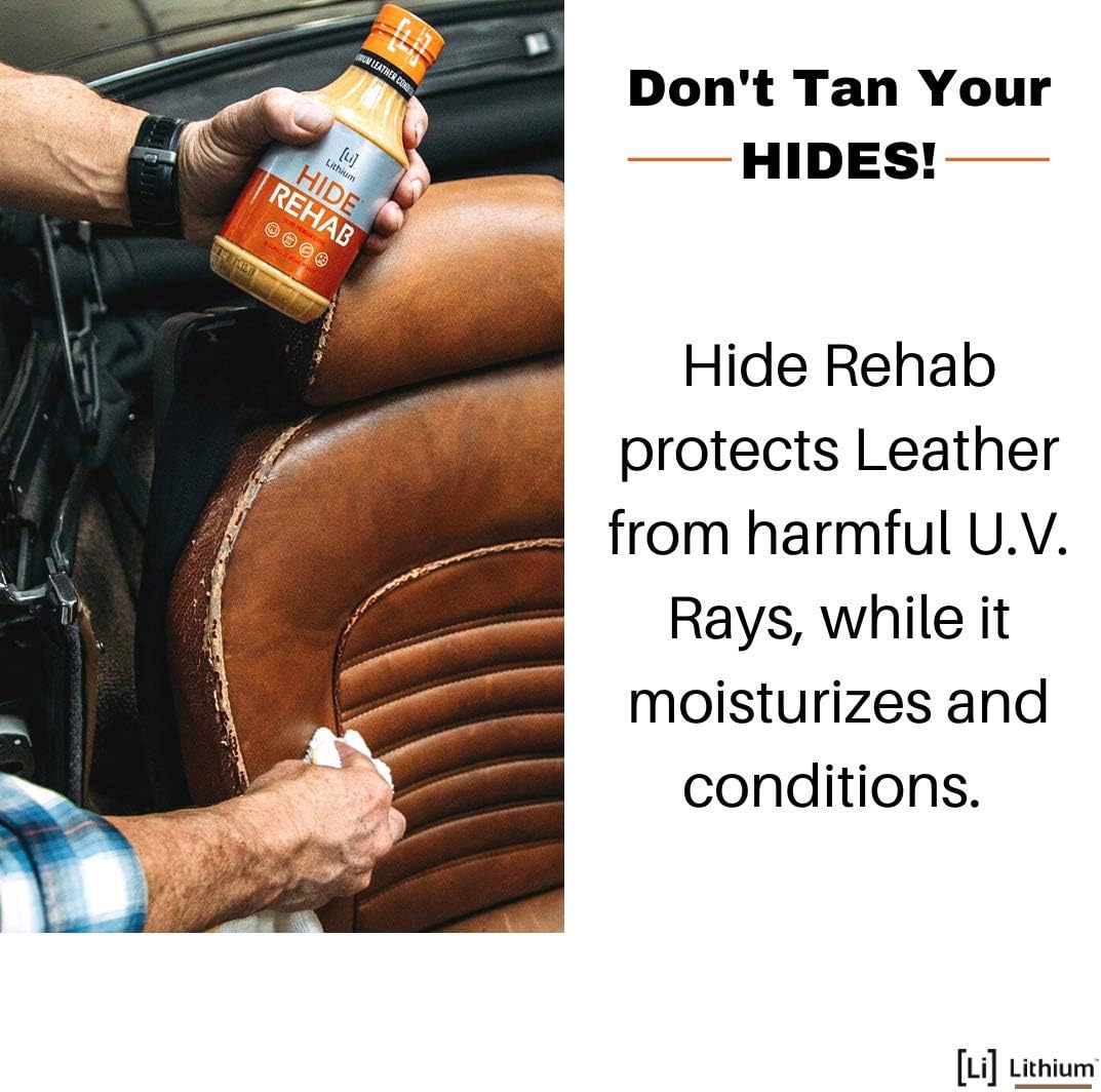 Lithium Hide Rehab Car Leather Cleaner and Conditioner - All Natural Premium Leather Conditioner for Car Interiors - Hydrates, Moisturizes, and Protects Leather - Leather Restorer (16 Ounce)
