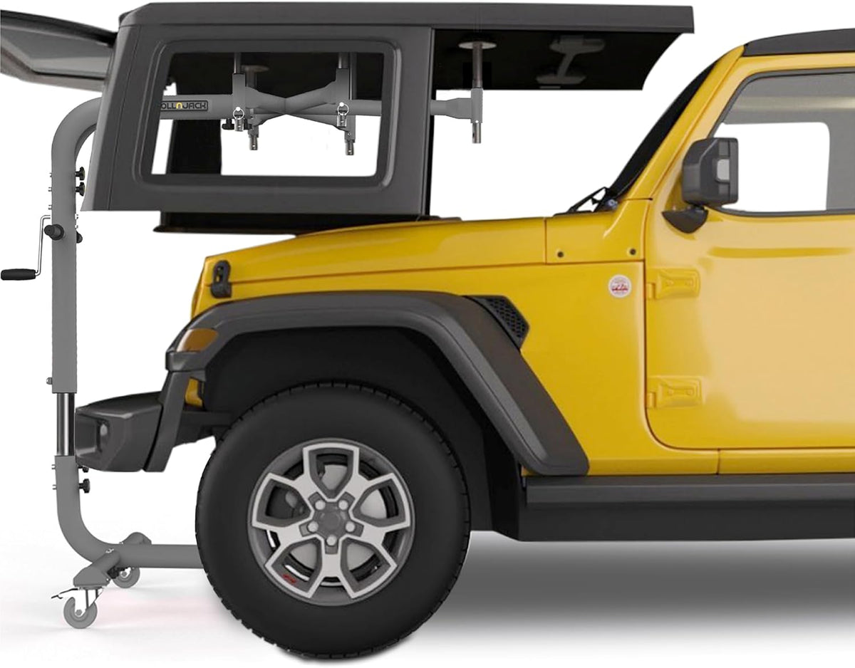 Hard Top Remover Lift for Jeep Wranglers: 2007-to-Present JK/JKU/JL/JLU + CJ, 2&4 Door + Lifted Jeeps. Quick & Easy Assembly. One Person System. Hardtop Removal/Installation in Minutes. Patented