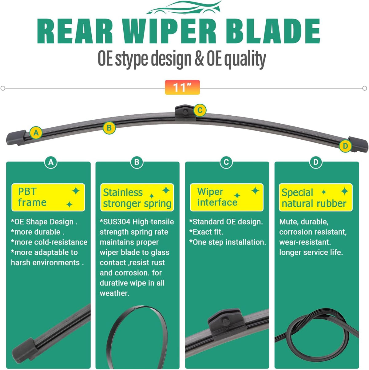 26" 19" 11" Windshield Wiper Blades Replacement for Mercedes-Benz GLA250 GLA35 GLA45 AMG 2021 2022 2023 2024 GLA 250 35 45 AMG Premium All Weather Front Rear Wipers Set - OEM Quality (Pack of 3)