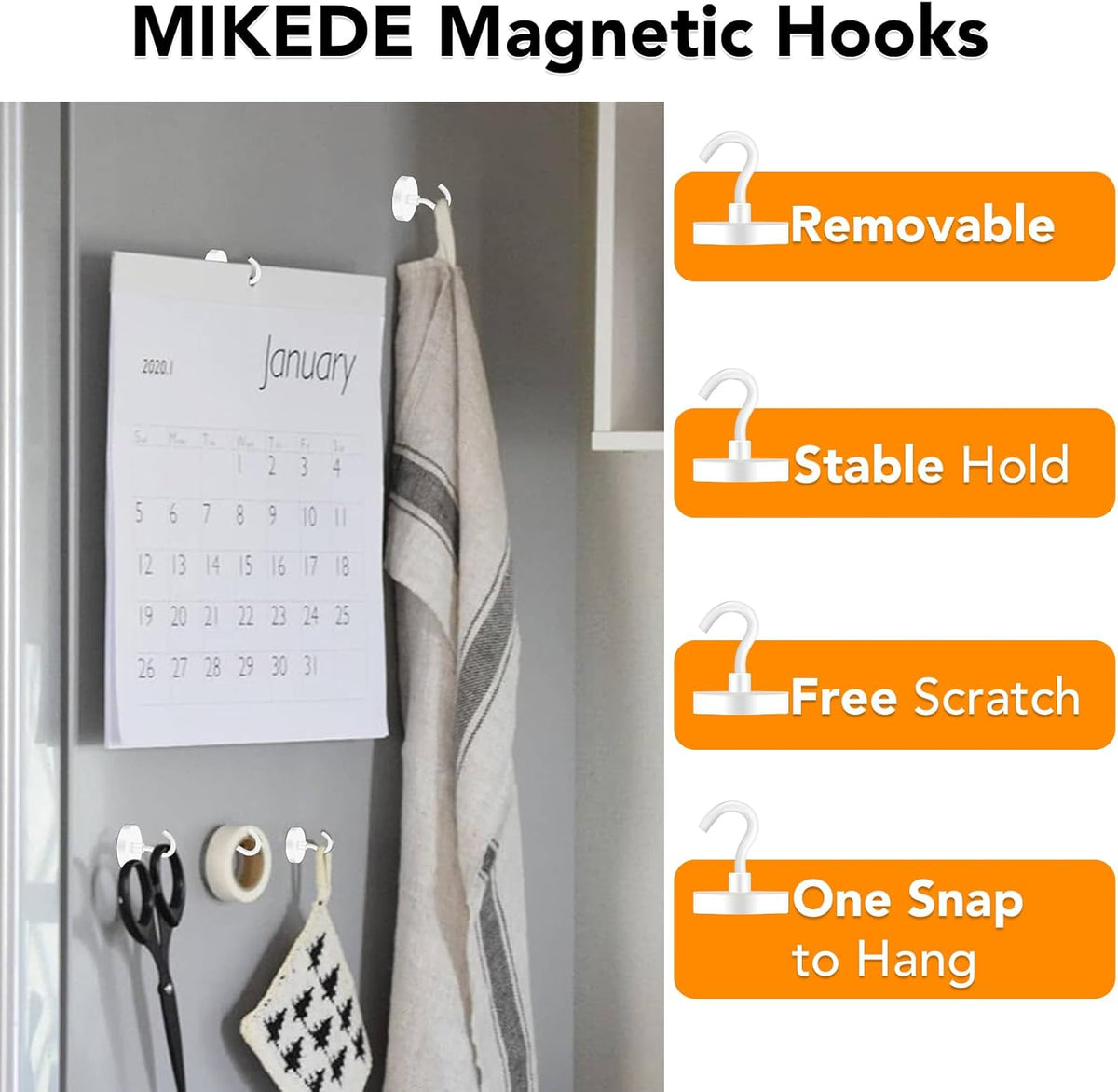 MIKEDE Magnetic Hooks Heavy Duty, 150LB Super Strong Magnetic Hooks for Cruise, Neodymium Earth Magnets with Hook for Hanging, Magnetic Metal Hanger for Fridge, Toolbox, Storage, (White, 4 Pack)