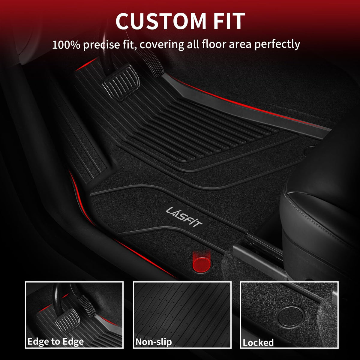 LASFIT Premium Extra Thick Floor Mats Fit for Tesla Model S & Model S Plaid 2025 2024 2023 2022 2021, Custom Fit TPE All Weather Floor Liners 1st & 2nd Front Rear Row Car Mats, Black