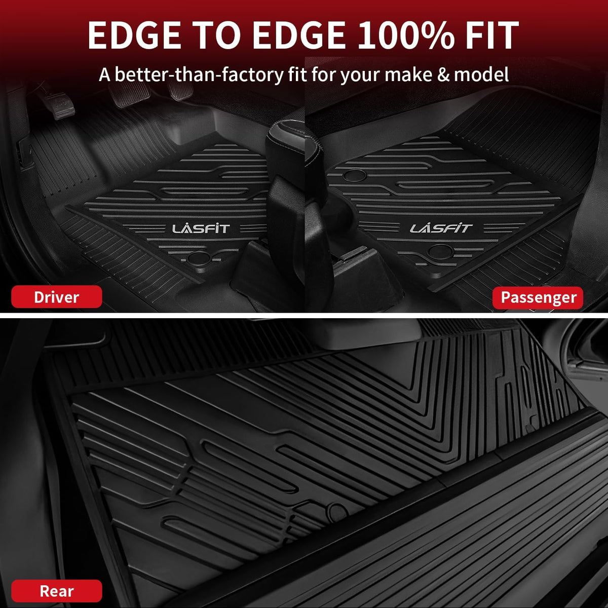 LASFIT Floor Mats for Ford F-150 2015-2025 | F150 Lightning 2022-2025 SuperCrew (Rear w/Fold Flat Storage) Carpet Floor All Weather Car Liners TPE Truck Mats - 1st and 2nd Row, 3pcs Black