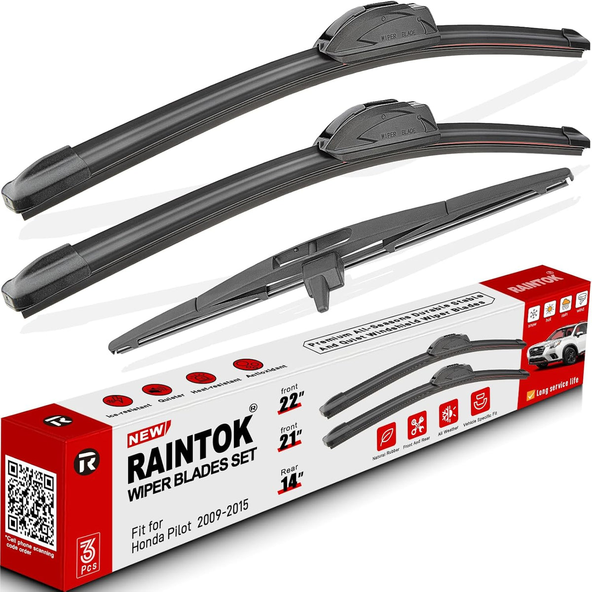 Windshield Wiper Blade Set Replacement for 2009-2015 Honda Pilot Original Equipment Replacement Front Rear Wiper Blades - 22"/21"/14" (Pack of 3)