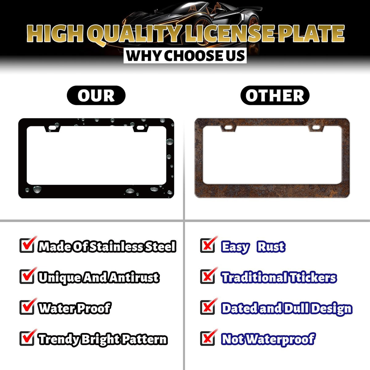 Butterfly License Plate Frame Pink Butterflies License Plate Stainless Steel Funny Accessories Cars Decor 12.2 X 6.2 Inch with 2 Holes and Screws Fits Standard Us Ca Vehicles