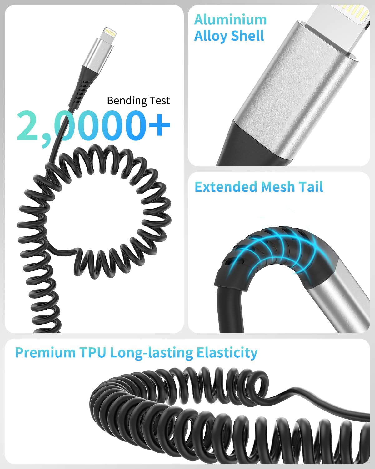 Coiled USB C to Lightning Cable for Car 2 Pack, 3FT Apple Carplay Cable, Short Retractable iPhone Charger Fast Charging Cord for iPhone 14 13 12 11 Pro Max Xs X Xr 8/Airpods